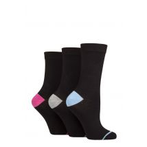 Women's 3 Pair Glenmuir Contrast Heel and Toe Bamboo Socks Black Blue / Grey / Pink  4-8