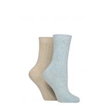 Women's 2 Pair Glenmuir Cotton, Merino Wool and Silk Socks Blue / Beige 4-8