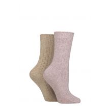 Women's 2 Pair Glenmuir Cotton, Merino Wool and Silk Socks Lilac / Cream 4-8