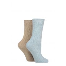 Women's 2 Pair Glenmuir Cotton, Merino Wool and Silk Socks Blue / Stone 4-8