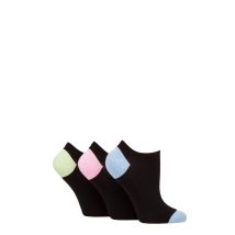 Women's 3 Pair Glenmuir Plain and Patterned Bamboo Secret Socks Black Blue / Pink / Mint 4-8 Ladies