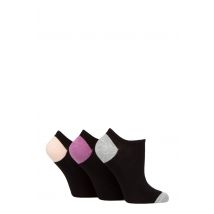 Women's 3 Pair Glenmuir Plain and Patterned Bamboo Secret Socks Black Grey / Purple / Pink 4-8 Ladies