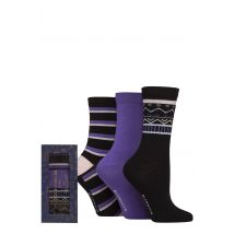 Women's 3 Pair Glenmuir Bamboo Patterned Socks in Christmas Gift Box Black / Purple 4-8 Women's