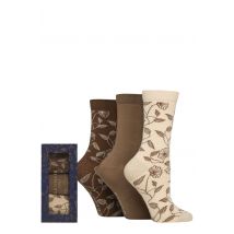 Women's 3 Pair Glenmuir Bamboo Patterned Socks in Christmas Gift Box Beige / Brown Floral 4-8 Women's