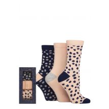 Women's 3 Pair Glenmuir Bamboo Patterned Socks in Christmas Gift Box Pink / Navy Animal Print 4-8 Women's