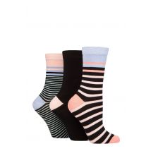 Women's 3 Pair Glenmuir Patterned Bamboo Socks Stripe Black 4-8 Ladies