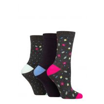 Women's 3 Pair Glenmuir Patterned Bamboo Socks Flowers Charcoal 4-8 Ladies