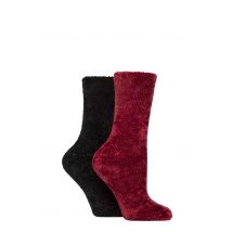 Women's 2 Pair Glenmuir Chenille Cosy Lounge Socks Burgundy / Black 4-8