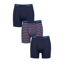 Mens 3 Pack SOCKSHOP Dare to Wear Plain and Striped Bamboo Keyhole Boxers Stripe Dark Navy L