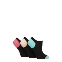 Women's 3 Pair Pringle Plain and Patterned Cotton Trainer Socks Black Turquoise / Peach 4-8 Women's