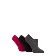 Women's 3 Pair Pringle Plain and Patterned Cotton Trainer Socks Black / Grey / Plum Plain 4-8 Ladies