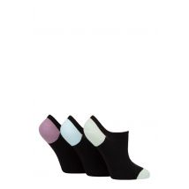 Women's 3 Pair Pringle Plain and Patterned Cotton Trainer Socks Black Purple / Light Blue / Green Heel & Toe 4-8 Ladies