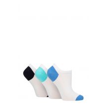 Women's 3 Pair Pringle Plain and Patterned Cotton Trainer Socks White / Blue / Black Heel & Toe 4-8 Ladies