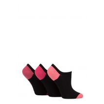 Women's 3 Pair Pringle Plain and Patterned Cotton Trainer Socks Black / Pink Heel & Toe 4-8 Ladies