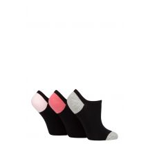 Women's 3 Pair Pringle Plain and Patterned Cotton Trainer Socks Black Pink / Grey Heel & Toe 4-8 Ladies