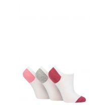 Women's 3 Pair Pringle Plain and Patterned Cotton Trainer Socks White / Pink / Grey Heel & Toe 4-8 Ladies
