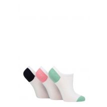 Women's 3 Pair Pringle Plain and Patterned Cotton Trainer Socks White Black / Pink / Green Heel & Toe 4-8 Ladies