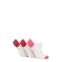 Women's 3 Pair Pringle Plain and Patterned Cotton Trainer Socks White / Pink Heel & Toe 4-8 Ladies