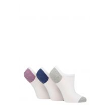 Women's 3 Pair Pringle Plain and Patterned Cotton Trainer Socks White Purple / Blue / Grey Heel & Toe 4-8 Ladies
