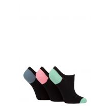 Women's 3 Pair Pringle Plain and Patterned Cotton Trainer Socks Black Mint / Pink / Denim Heel & Toe 4-8 Ladies