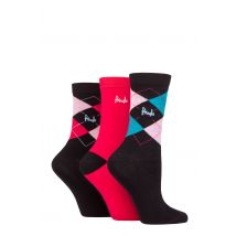Women's 3 Pair Pringle Louise Argyle Cotton Socks Black Darks 4-8 Ladies