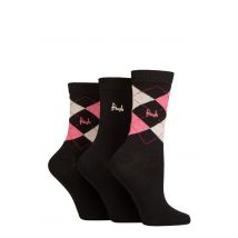 3 Pair Black / Pinks Louise Argyle Cotton Socks Ladies 4-8 Ladies - Pringle