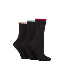 Women's 3 Pair Pringle Rebecca Contrast Roll Top Socks Wine / Light Blue / Light Pink 4-8 Women's