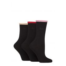 Women's 3 Pair Pringle Rebecca Contrast Roll Top Socks Pink / Red / Peach 4-8 Women's