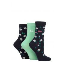 Women's 3 Pair Pringle Patterned Cotton and Recycled Polyester Socks Floral Navy  4-8