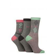 Women's 3 Pair Pringle Patterned Cotton and Recycled Polyester Socks Light Grey Diamond / Stripe 4-8 Women's