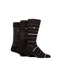 3 Pair Black  /  Charcoal Luxury Bamboo Stripe Socks Men's 6-11 Mens - Farah