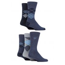 Mens 5 Pair Farah Patterned Striped and Argyle Cotton Socks Argyle Denim 6-11 Mens