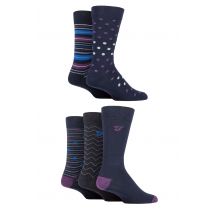 Mens 5 Pair Farah Patterned Striped and Argyle Cotton Socks Pattern Navy 6-11 Mens