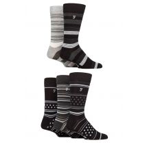 Mens 5 Pair Farah Plain, Striped and Patterned Everyday Bamboo Socks Stripe and Dots Black / Charcoal 6-11 Mens