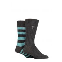 Mens 2 Pair Farah Bamboo Boot Socks Charcoal / Teal 6-11 Mens