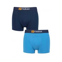 Mens 2 Pack Farah Cotton Classic Fitted Trunks Dark Navy / Blue S