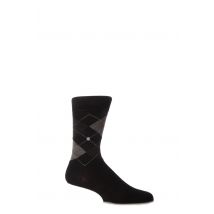 1 Pair Black / Grey Edinburgh Virgin Wool Argyle Socks Men's 11-14 Mens - Burlington
