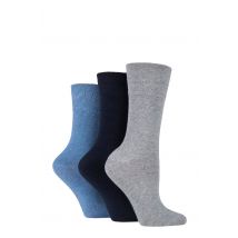 Women's 3 Pair IOMI FootNurse Gentle Grip Bamboo Diabetic Socks Blue / Grey 4-8