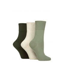 Women's 3 Pair IOMI FootNurse Gentle Grip Diabetic Socks Khaki / Forest / Grey 4-8
