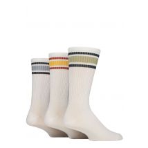 Mens 3 Pair SOCKSHOP Wildfeet Bamboo Sports Socks White Green / Yellow / Blue Stripes 7-11 Mens