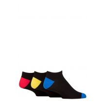 Mens 3 Pair SOCKSHOP Wildfeet Bamboo Trainer Socks Black Blue / Yellow / Red Heel & Toe 7-11 Mens