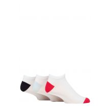 Mens 3 Pair SOCKSHOP Wildfeet Bamboo Trainer Socks White Black / Blue / Red Heel & Toe 7-11 Mens