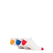 Mens 3 Pair SOCKSHOP Wildfeet Bamboo Trainer Socks White Red / Blue / Orange Heel & Toe 7-11 Mens