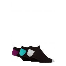 Mens 3 Pair SOCKSHOP Wildfeet Bamboo Trainer Socks Black Grey / Green / Purple Heel & Toe 7-11 Mens