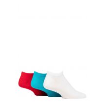Mens 3 Pair SOCKSHOP Wildfeet Bamboo Trainer Socks White / Teal / Red Plain 7-11 Mens
