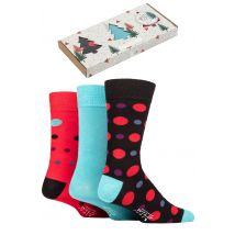 Mens 3 Pair SOCKSHOP Wildfeet Tree Gift Boxed Bamboo Socks Black / Green / Red 7-11 Mens