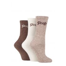 Women's 3 Pair Jeep Cushioned Foot Cotton Boot Socks Tan / Cream 4-8 Ladies