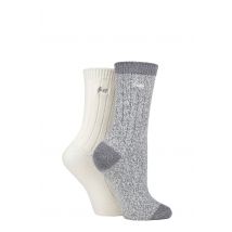 Women's 2 Pair Jeep Super Soft Ribbed Boot Socks Slate / Cream 4-8 Ladies
