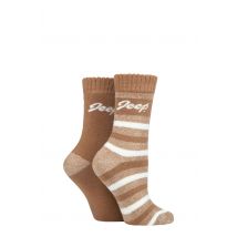 Women's 2 Pair Jeep Cushioned Brushed Thermal Boot Socks Tan / Cream 4-8