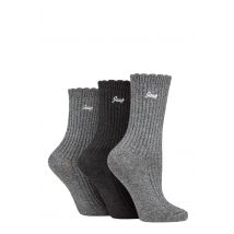 Women's 3 Pair Jeep Bamboo Scalloped Top Socks Black / Charcoal 4-8 Ladies